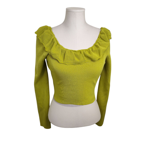 Vesstique Sweater Womens Large Green Ruffle Collar Off Shoulder Pullover Top - Picture 2 of 14